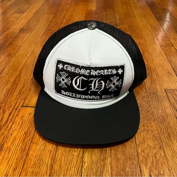 Chrome Hearts Hollywood Black and White Logo Trucker Cap - Picture 1 of 6